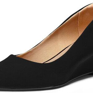 Women's Wedge Pumps Low Heel 2in Dress Shoes Close Toe Rubber Sole PU
